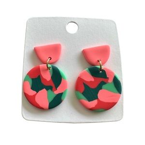 Peach and Green Camo Drop Style Clay Earrings